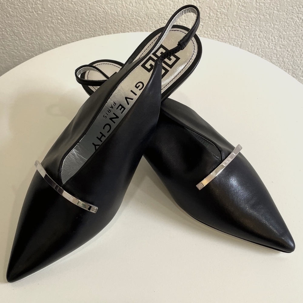 GIVENCHY Black Leather Slingback Kitten Heels